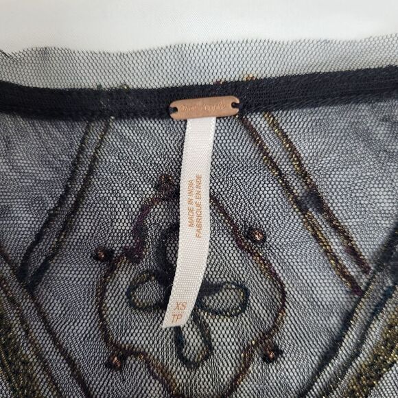 FREE PEOPLE black beaded sheer holiday to India peplum top tinic XS - Picture 5 of 12